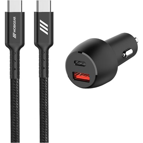 Mobigear Essentials Dual USB / USB-C Autonabíječka USB-C 1 m Power Delivery 48W - Černá