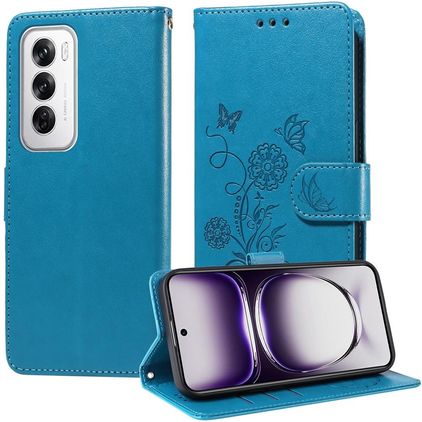 Mobigear Flowers OPPO Reno 12 Pro Pungetui med Seddelrum - Blå