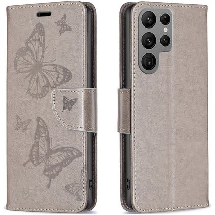 Mobigear Butterfly Samsung Galaxy S23 Ultra Funda tipo libro Cartera - Gris