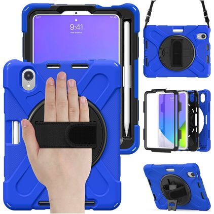 Mobigear SureGrip XGuard iPad Mini 6 (2021) Plastica rigida / Silicone Back cover + Portapenna + Tracolla + Supporto - Blu
