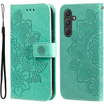 Mobigear Flowers Samsung Galaxy A55 Plånboksfodral med sedelfack - Grön