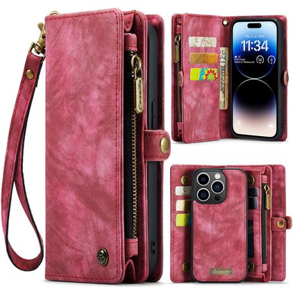 CaseMe 008 iPhone 14 Pro 2-in-1-lompakkokotelo irrotettavalla kuorella + Setelitasku - Punainen