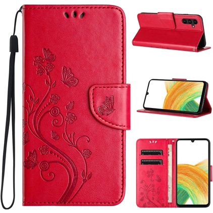 Mobigear Flowers Samsung Galaxy A35 Wallet case - Red