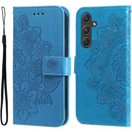 Mobigear Flowers Samsung Galaxy A55 Cover a libro portafoglio - Blu