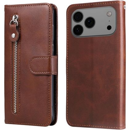 Mobigear Zipper iPhone 17 Pro Max Funda tipo libro Cartera - Marrón