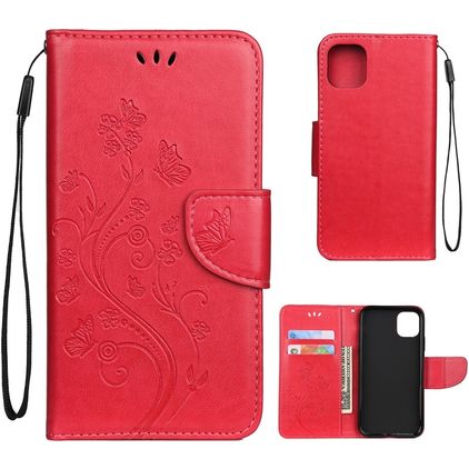 Mobigear Flowers iPhone 11 Plånboksfodral med sedelfack - Röd