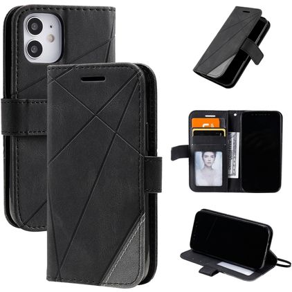 Mobigear Rhombus iPhone 12 Mini Lompakkokotelo + Setelitasku - Musta