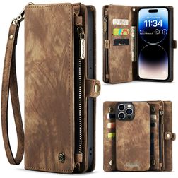 CaseMe 008 iPhone 14 Pro Max Cover a libro 2 in 1 con guscio estraibile a portafoglio - Marrone