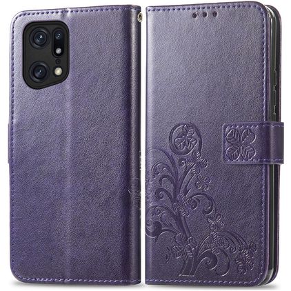 Mobigear Clover OPPO Find X5 Pro Lompakkokotelo + Setelitasku - Violetti