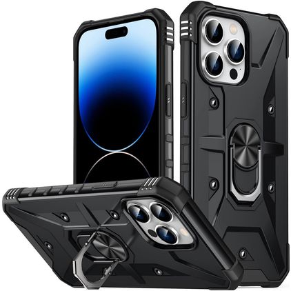 Mobigear Armor Ring iPhone 14 Pro Hårdt Bagsidecover Stødsikkert med ringholder - Sort