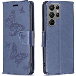 Mobigear Butterfly Samsung Galaxy S24 Ultra Pungetui med Seddelrum - Blå