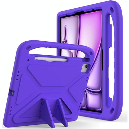 Mobigear AeroArmor iPad Air 13 pulgadas (2024) Funda infantil para tablet con asa + Portalápices - Morado