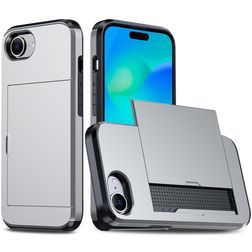 Mobigear Card iPhone 17e Plástico rígido Capa traseira Antichoque com porta-cartões - Prateado