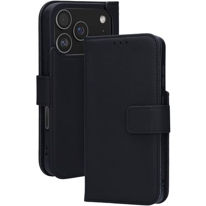 Mobiparts Wallet iPhone 17 Pro MagSafe Pele genuína Capa livro Carteira - Preto