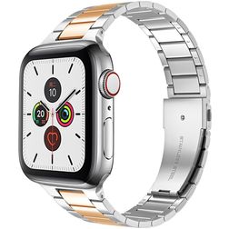 Mobigear Lissabon Rostfritt stål Apple Watch Armband Fjärilslås - 49/46/45/44 mm - Roséguld / Silver