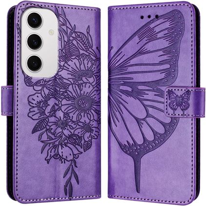 Mobigear Butterfly Samsung Galaxy S24 FE Pungetui med Seddelrum - Lilla
