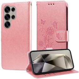 Mobigear Flowers Samsung Galaxy S25 Ultra Etui z klapką typu portfel - Różowe złoto