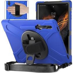 Mobigear SureGrip XGuard Samsung Galaxy Tab S8 Ultra Cover Hård plast / Silikone Bagsidecover + Stylus-holder + Skulderrem + Stander - Blå