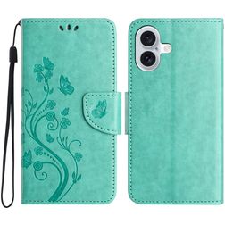 Mobigear Flowers iPhone 16 Plus Pungetui med Seddelrum - Grøn