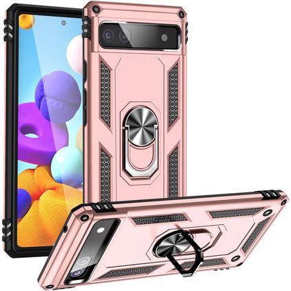 Mobigear Armor Ring Google Pixel 6a Hardcase Etui plecki Wstrząsoodporne z pierścieniem - Różowe złoto