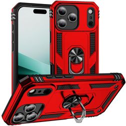 Mobigear Armor Ring iPhone 17 Pro Kova Suojakuori Iskunkestävä + Sormuspidike - Punainen