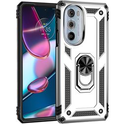 Mobigear Armor Ring Motorola Edge 30 Pro Fodral Hårdplast Skal Stötsäkert med ringhållare - Silver
