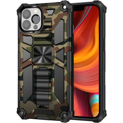Mobigear Armor Stand iPhone 13 Pro Max Plástico rígido Capa traseira Antichoque com suporte - Verde