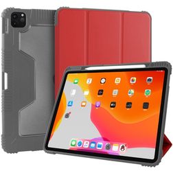 Mutural Tri-Fold Tough iPad Pro 12.9 Inch (2021) Wallet case + Stylus Holder - Black / Red
