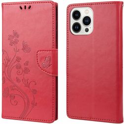 Mobigear Flowers iPhone 14 Pro Plånboksfodral med sedelfack - Röd