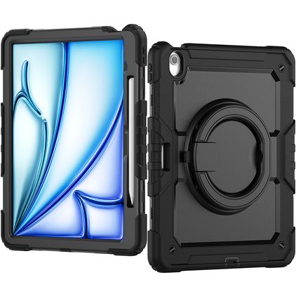 Mobilize Rotating Defender iPad Air 13 polegadas (2025) Capa Plástico rígido / Silicone Capa traseira + Alça de ombro + Suporte - Preto