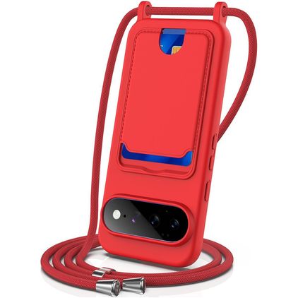 Mobigear Lanyard Card Google Pixel 11 Pro XL Silikone Cover med snor og kortholder - Rød