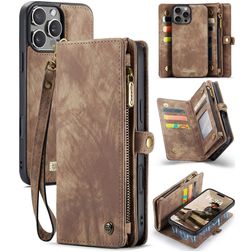 CaseMe 008 iPhone 16 Pro Max Capa livro 2 em 1 com capa traseira amovível Carteira - Castanho