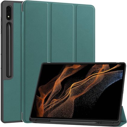 Mobigear Tri-Fold Gel Samsung Galaxy Tab S9 Ultra TPU / Kunstlæder Pungetui + Stylus-holder - Grøn