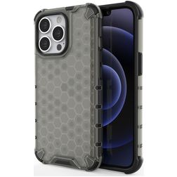 Mobigear Honeycomb iPhone 14 Pro Max Funda Plástico rígido Carcasa Antigolpes - Negro