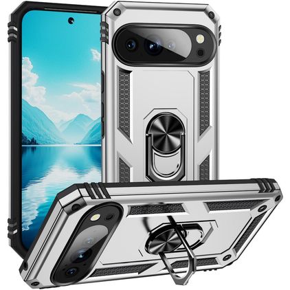 Mobigear Armor Ring Google Pixel 10 Pro XL Funda Plástico rígido Carcasa Antigolpes con anillo - Plateado