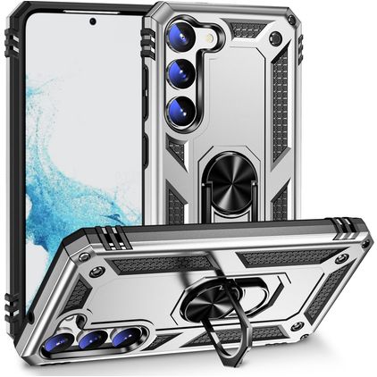 Mobigear Armor Ring Samsung Galaxy S23 Fodral Hårdplast Skal Stötsäkert med ringhållare - Silver