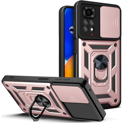 Mobigear Armor Ring Cam Slide Xiaomi Redmi Note 11 4G Hard Case Back cover Shockproof with Ring Holder and Camera Slider - Rose Gold