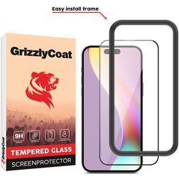 GrizzlyCoat Easy Fit iPhone 15 Plus Tvrzené sklo Ochrana displeje - kompatibilní s pouzdry + Instalační rámeček - Černá