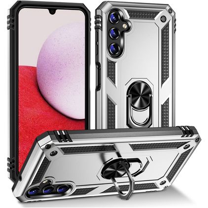 Mobigear Armor Ring Samsung Galaxy A14 Hard Case Back cover Shockproof with Ring Holder - Silver