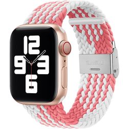 Mobigear Braided Nylon Apple Watch Armband Klämspänne - 42/41/40/38 mm - Vit / Rosa