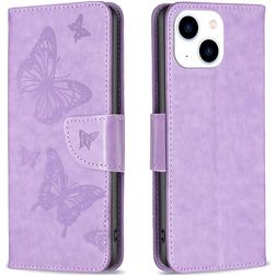 Mobigear Butterfly iPhone 15 Pungetui med Seddelrum - Lilla