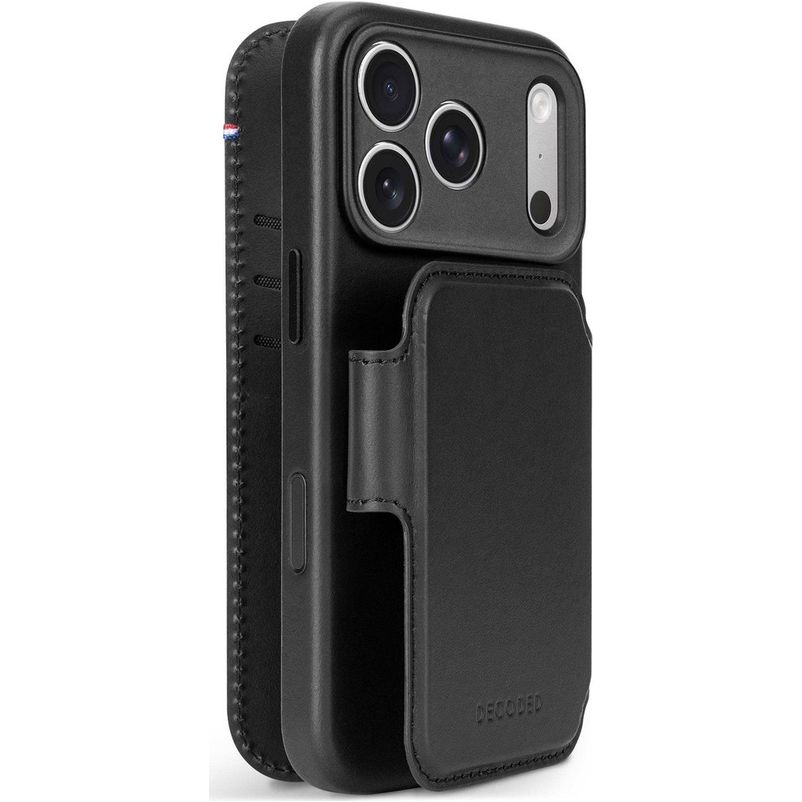 Decoded Detachable Wallet iPhone 18 Pro MagSafe Cover Ægte læder Aftageligt 2-i-1-pungetui med Seddelrum - Sort