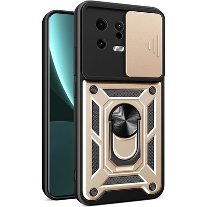 Mobigear Armor Ring Cam Slide Xiaomi 13 Hard Case Back cover Shockproof with Ring Holder and Camera Slider - Gold