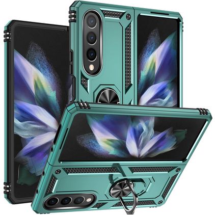 Mobigear Armor Ring Samsung Galaxy Z Fold 4 Kova Suojakuori Iskunkestävä + Sormuspidike - Vihreä