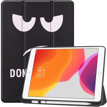 Mobigear Tri-Fold Gel iPad 9 (2021) TPU / Cuero sintético Funda tipo libro + Portalápices - Do Not Touch