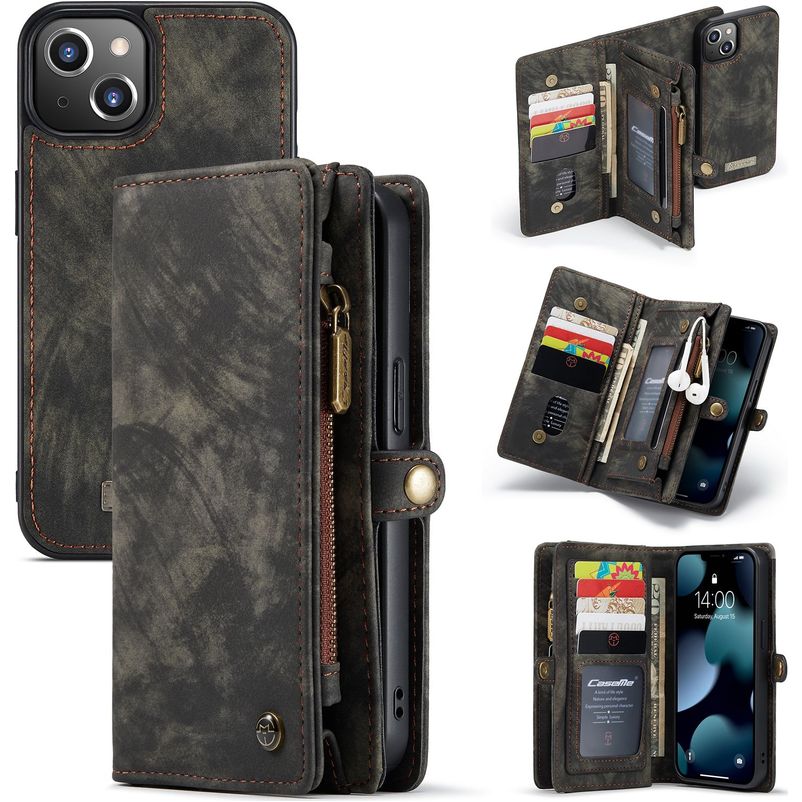 CaseMe 008 iPhone 13 Cover Aftageligt 2-i-1-pungetui med Seddelrum - Sort