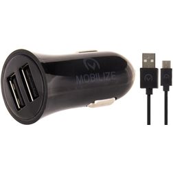 Mobilize Dual USB Caricabatterie auto USB-C 1 m 12W 2,4A - Nero