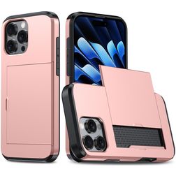 Mobigear Card iPhone 16 Pro Max Tvrdý plast Zadní kryt odolný proti nárazům s kapsou na karty - Růžově zlatá