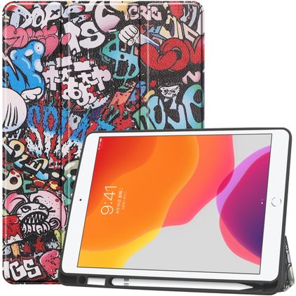 Mobigear Tri-Fold Gel iPad 8 (2020) TPU / Cuero sintético Funda tipo libro + Portalápices - Grafitti