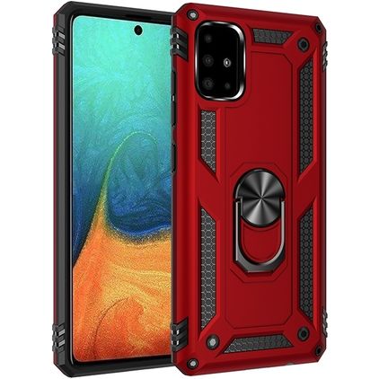 Mobigear Armor Ring Samsung Galaxy A71 Fodral Hårdplast Skal Stötsäkert med ringhållare - Röd